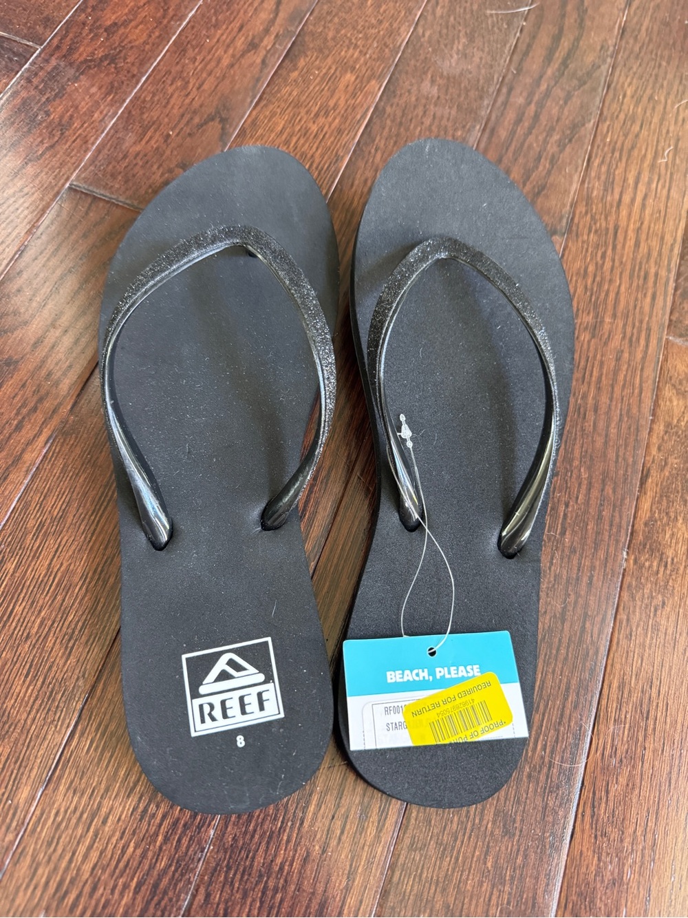 ☀️ NWT Reef Black Sparkle Flip Flops - Beach Please (W 8)